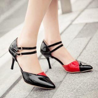 Color Panel Ankle Strap Pointed Sandals