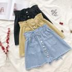 Ruffled Single-breasted Frayed A-line Skirt