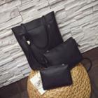 Set: Faux Leather Tote + Crossbody Bag + Zip Pouch
