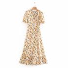 Short-sleeve Orange Print A-line Dress