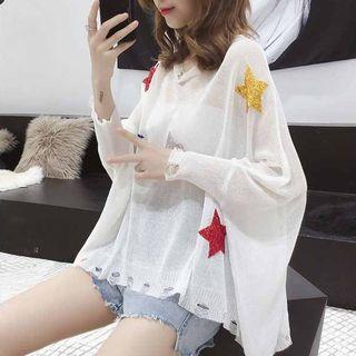 Star Printed Long Sleeve Knit Top