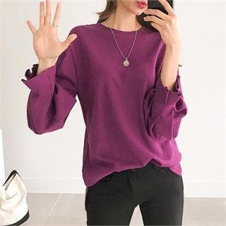 Pintuck-cuff Slit-hem Top