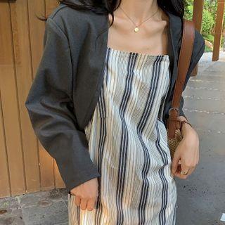 Spaghetti Strap Striped Midi A-line Dress / Cropped Jacket