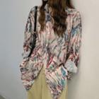 Long-sleeve Abstract Print Shirt Blue & Pink & Beige - One Size