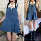 Short-sleeve Frilled Blouse / Denim Tank Dress