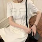Contrast Stitching Short-sleeve Mini A-line Dress