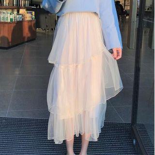 Mesh Layered Midi A-line Skirt Almond - One Size