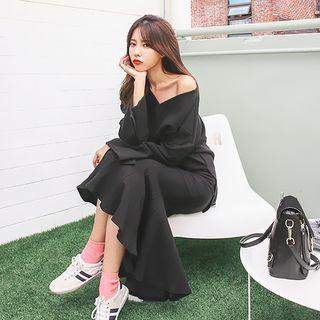 Set: V-neck Pullover + Midi Mermaid Skirt