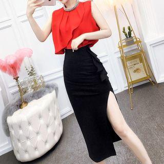 Sleeveless Top / Midi Fitted Skirt / Set