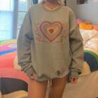 Long Sleeve Heart Print Loose-fit Pullover