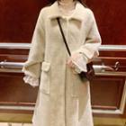 Single-breasted Furry Midi Coat Beige - One Size