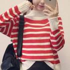 Color-block Striped Mock-neck Long-sleeve Sweater