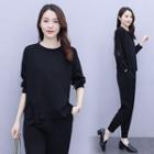 Set: Long-sleeve Fringed Top + Straight Leg Pants