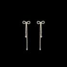 Rhinestone Bow Fringed Earring 1 Pair - Silver Needle - Rhinestone - Gold - One Size