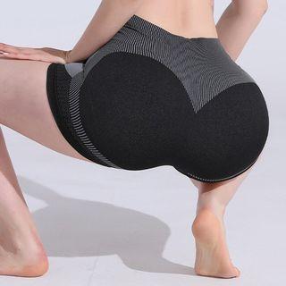 Striped Panel High-waist Yoga Shorts