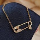 Rhinestone Safety Pin Heart Drop Choker As Shown In Figure - One Size