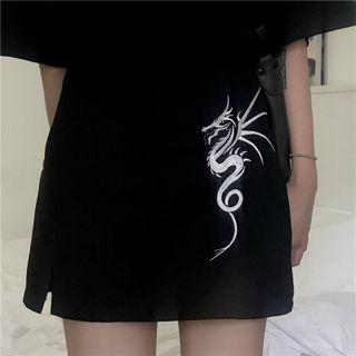 High-waist Dragon Mini Pencil Skirt