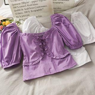 Ruffled Lace-up Crop Top