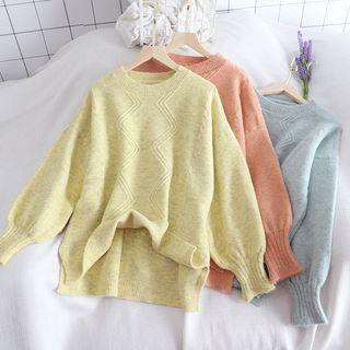 Lantern-sleeve Side-slit Sweater