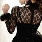 Lace-panel Polka-dot A-line Dress