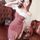 Off Shoulder Short-sleeve Sheath Mini Dress