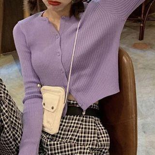 Plain Ribbed Long-sleeved Cardigan
