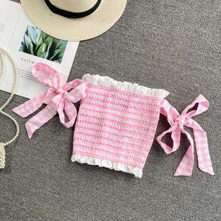 Bow Detail Check Strapless Top