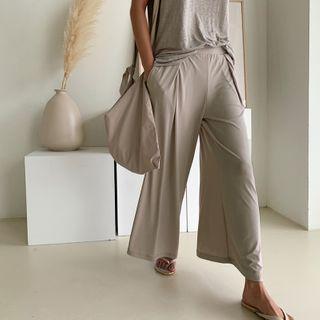 Band-waist Flyaway Culottes Beige - One Size