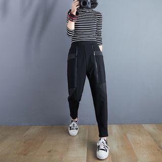High-waist Color-block Zip Harem Pants