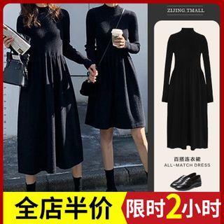 Mock-neck Long-sleeve Sweater Dress / Midi Dress