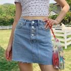 High-waist Button-up Denim Mini A-line Skirt