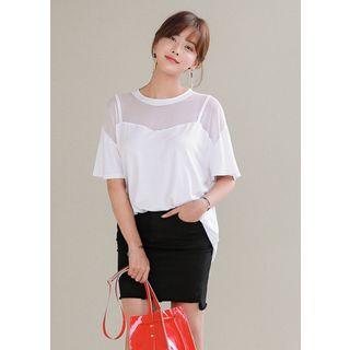 Crew-neck Sheer-yoke Top