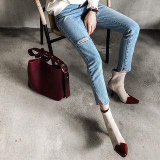 Slashed Washed Slim-fit Jeans