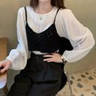 Long-sleeve Blouse / Cropped Camisole Top