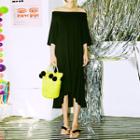 Off-shoulder Ruffle-hem Midi Dress