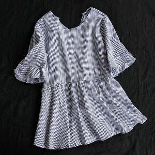 Elbow-sleeve Plaid A-line Mini Dress
