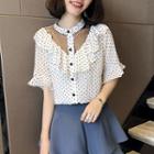 Ruffle Trim Dotted Short-sleeve Blouse