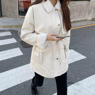 Flap Faux-shearling Jacket With Belt