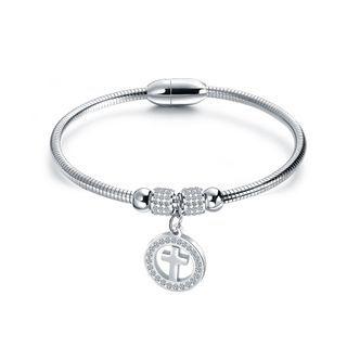 Fashion Classic Cross Geometry Round 316l Stainless Steel Bangle With Cubic Zirconia Silver - One Size