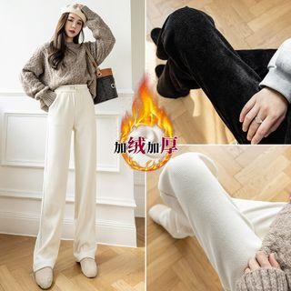 High-waist Fleece-lined Wide-leg Pants