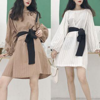 Long Sleeve Striped Dress With Belt