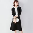 Long-sleeve Contrast Trim Knit Midi A-line Dress