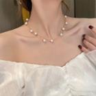 Faux Pearl Layered Necklace 1pc - Gold & White - One Size