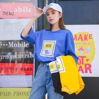 Elbow-sleeve Lettering T-shirt Black - M