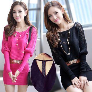 Crochet Gather-waist Cutout Sheath Knit Dress