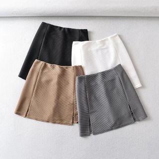 High-waist Side-slit Mini A-line Skirt