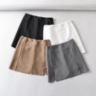 High-waist Side-slit Mini A-line Skirt