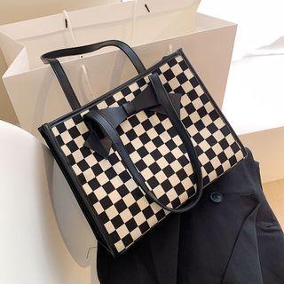 Checker Print Tote Bag Black - One Size