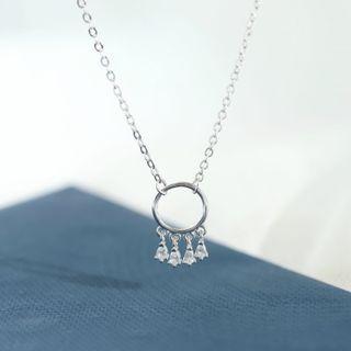 Rhinestone Fringed Pendant Sterling Silver Necklace Silver - One Size