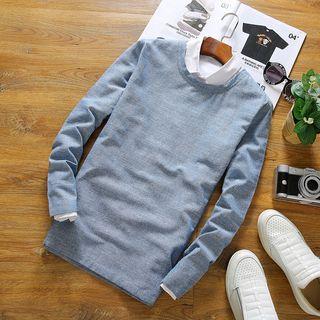 Long Sleeve Crewneck Linen Blend Top